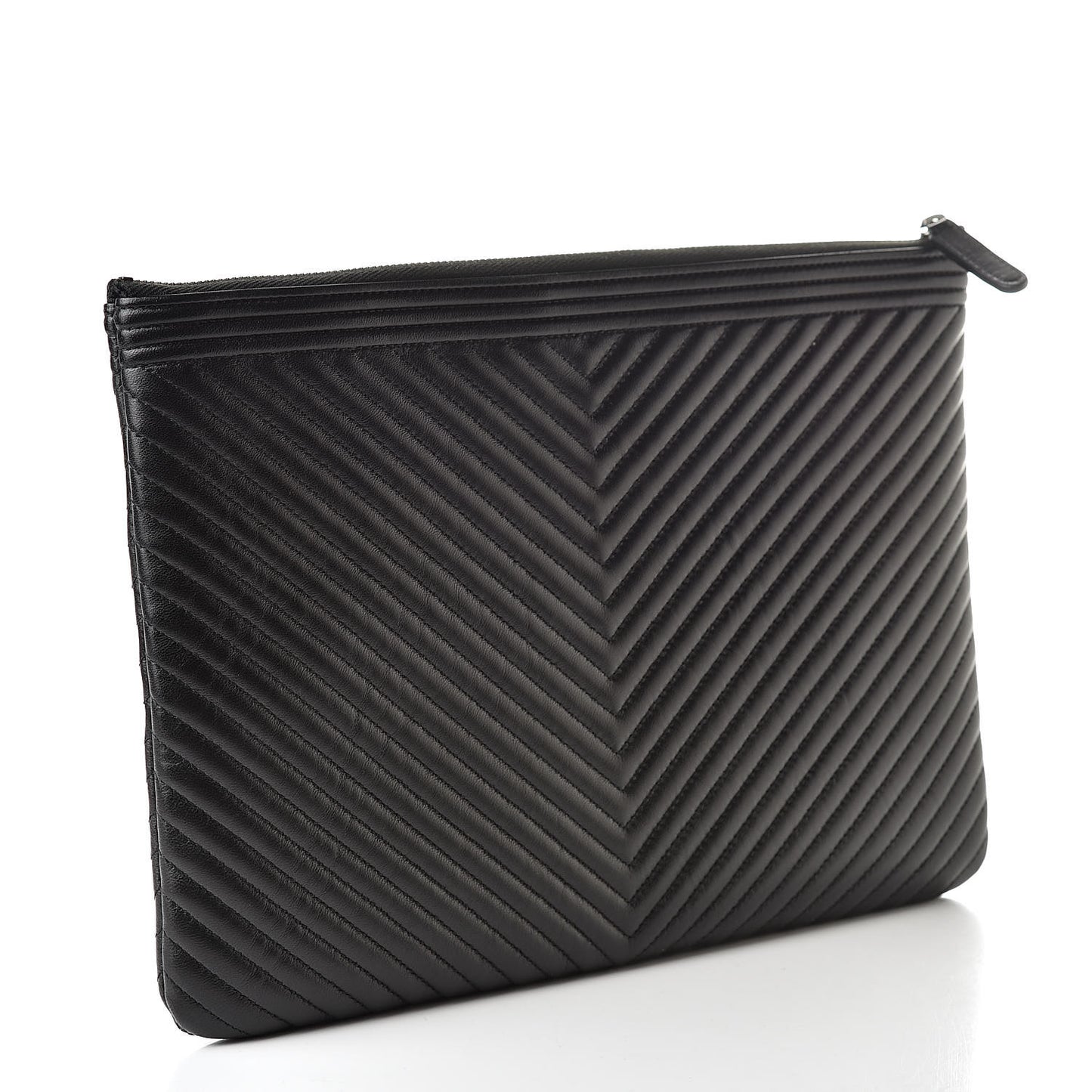 Calfskin Chevron Boy Zip Pouch Black