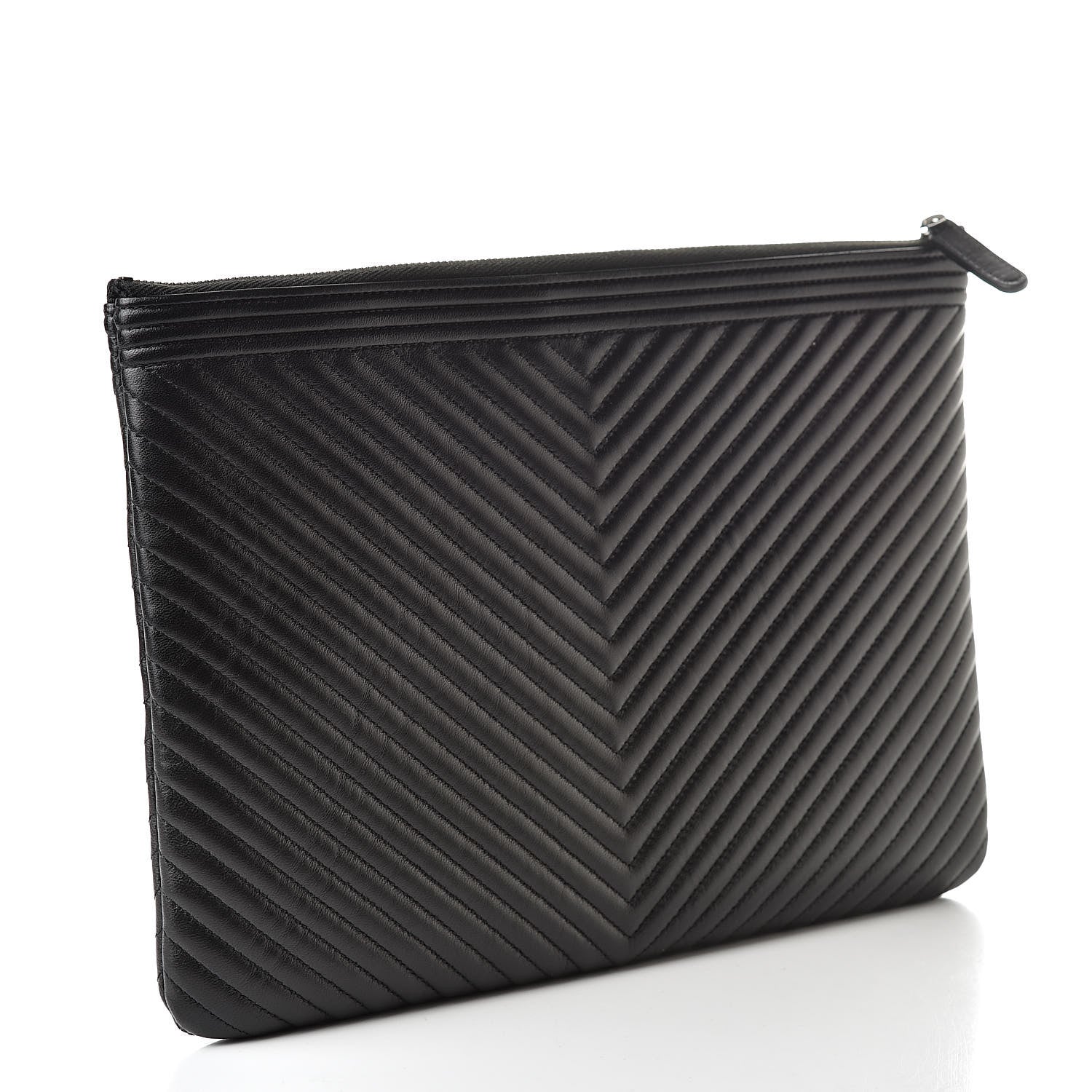Chanel Calfskin Chevron Boy Zip Pouch Black 3 of 8