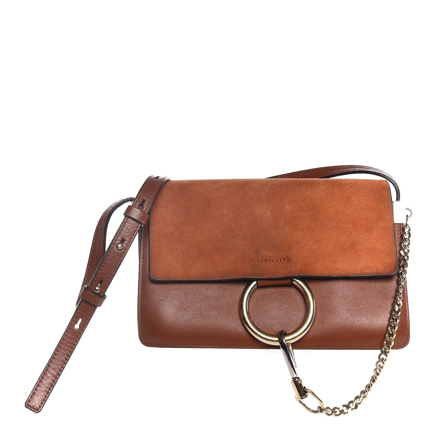 Chloe Suede Calfskin Small Faye Shoulder Bag Tobacco 1 of 7