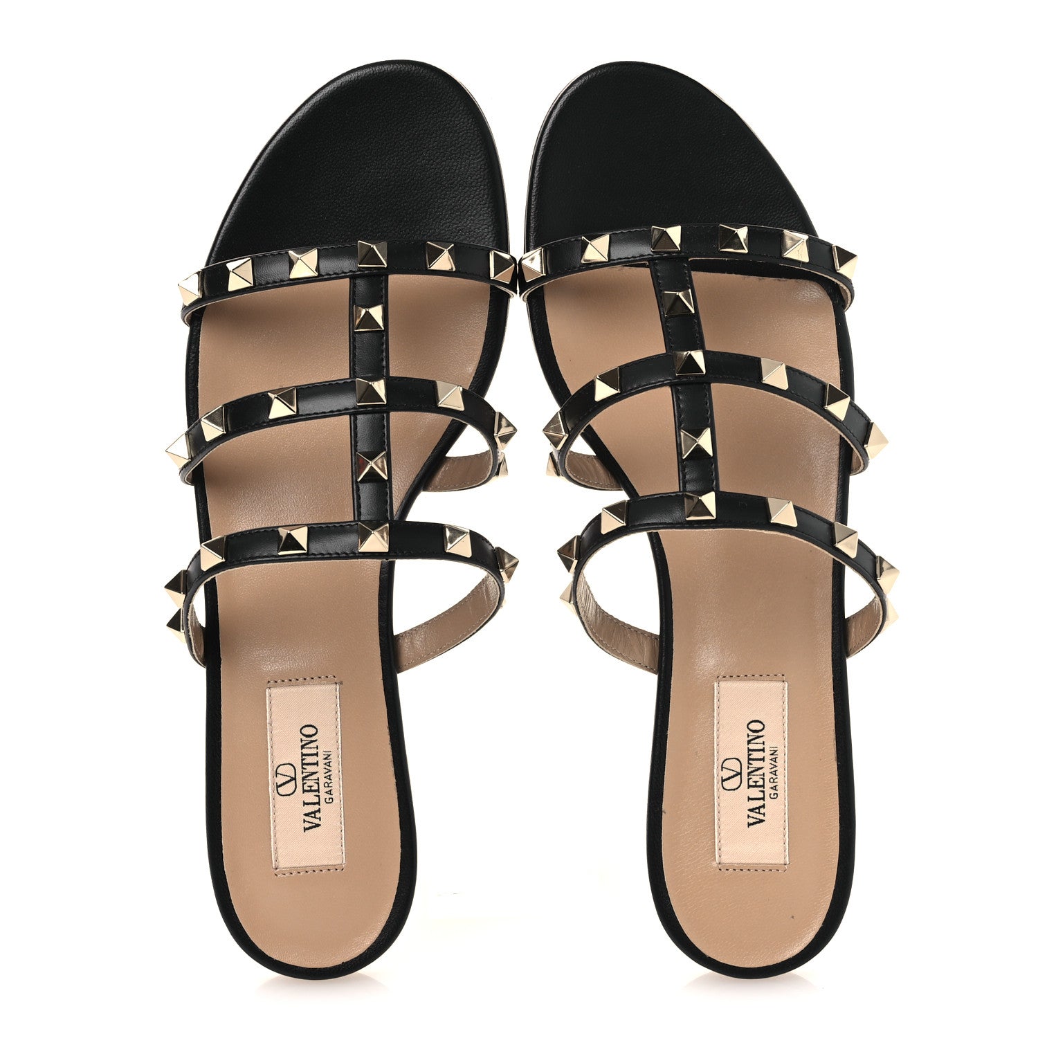 Valentino Garavani Nappa Rockstud Caged Flat Slide Sandals 37.5 Black 2 of 11