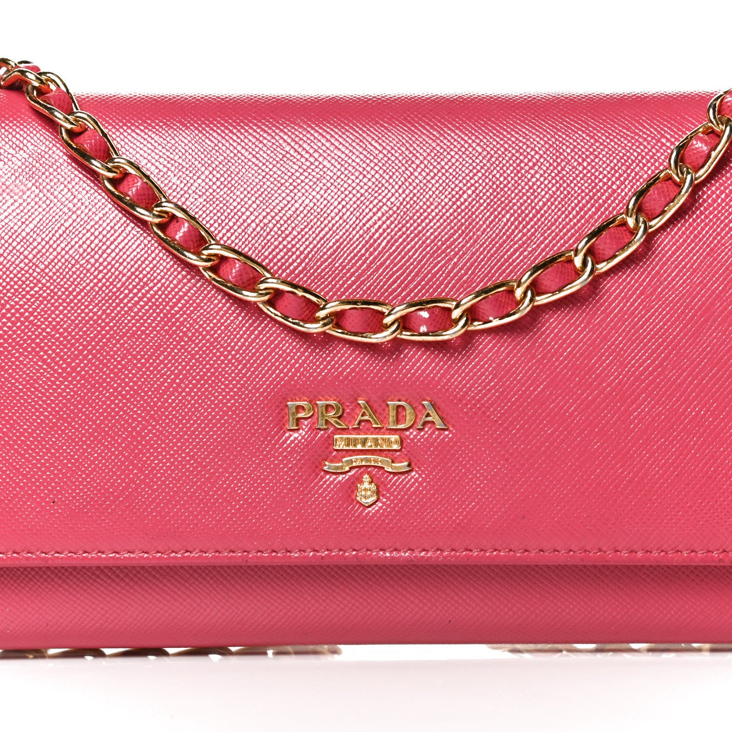 Prada Saffiano Metal Oro Chain Wallet Peonia 7 of 13