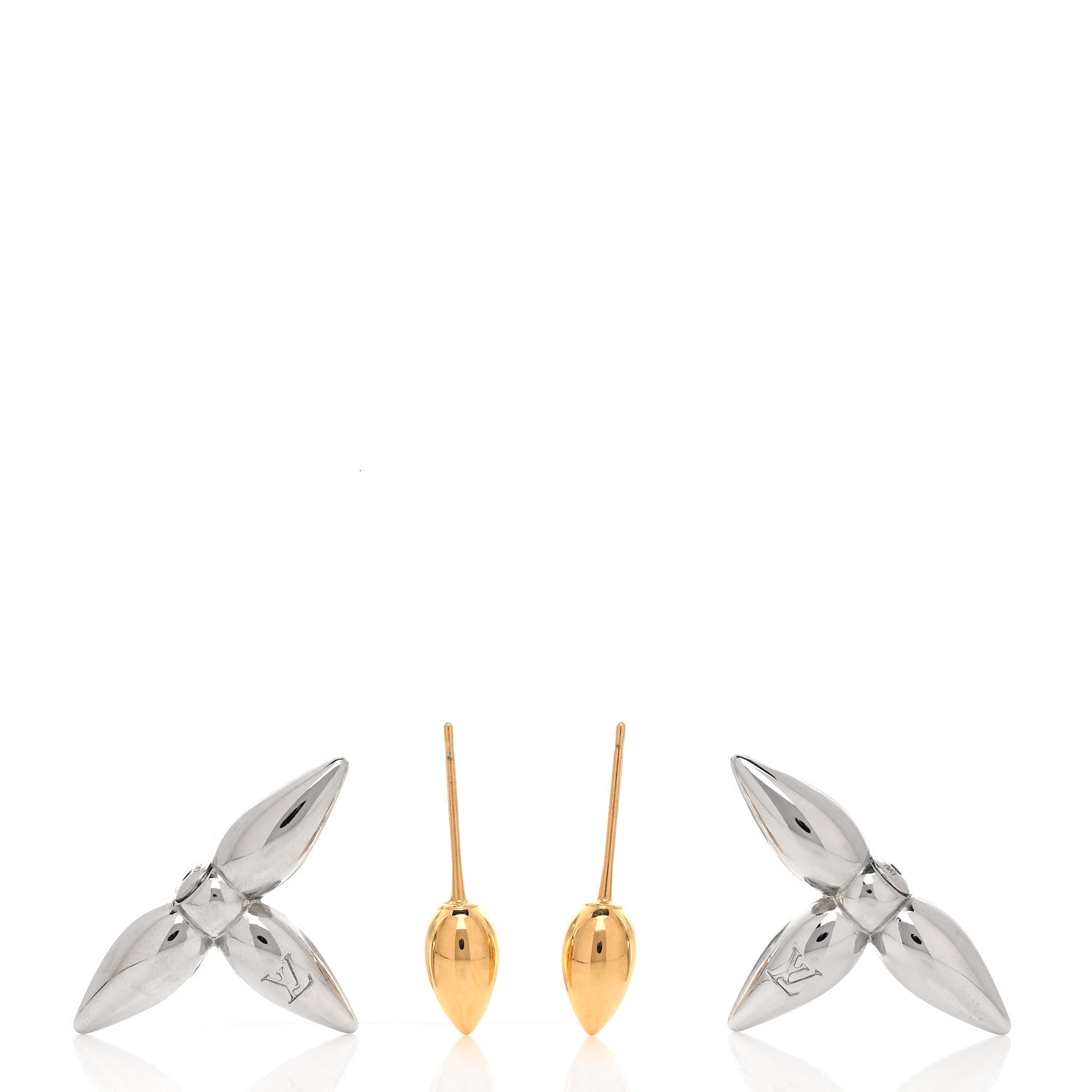 Louis Vuitton Metal Louisette Earrings Silver Gold 3 of 4