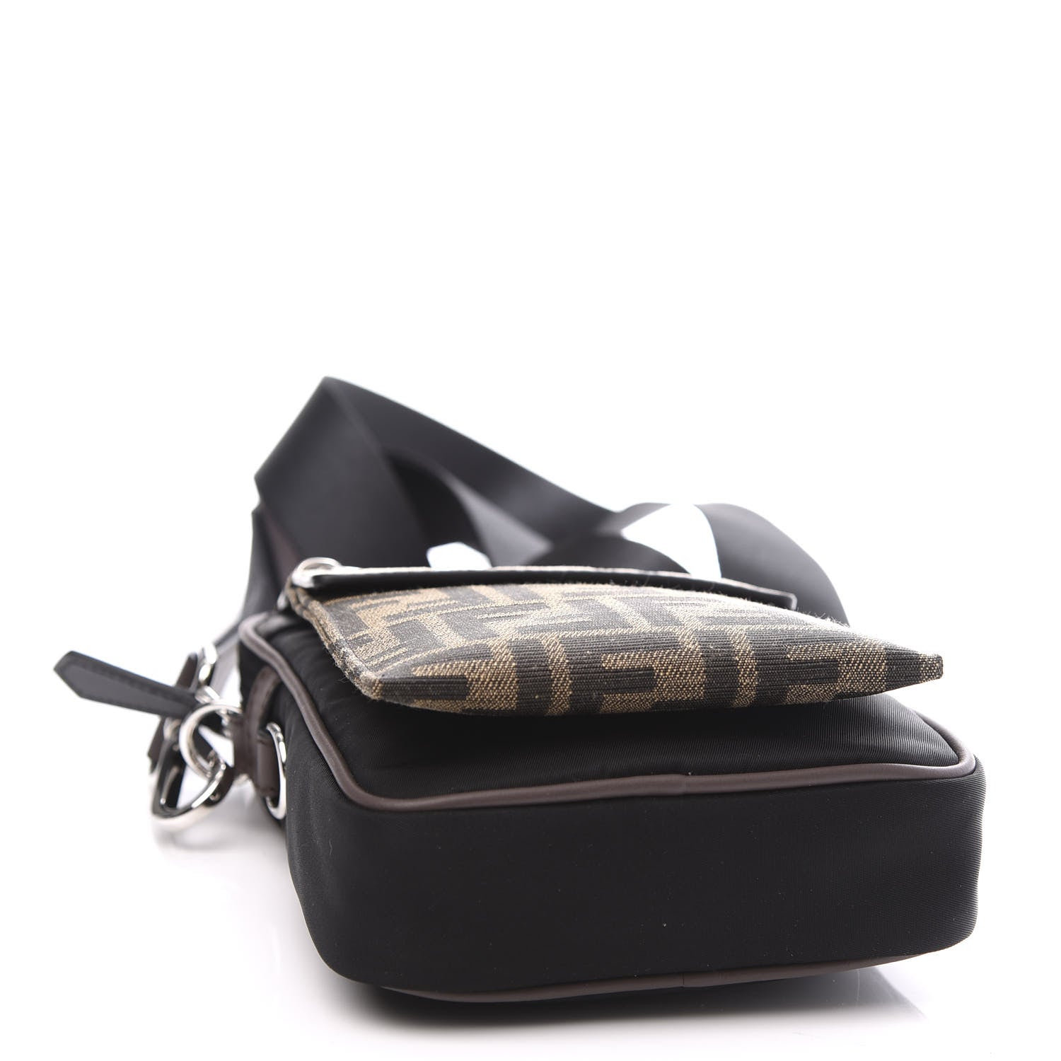 Fendi Nylon Fabric Jacquard Chamois FF 1974 Medium Crossbody Messenger Black Nuvola 3 of 10