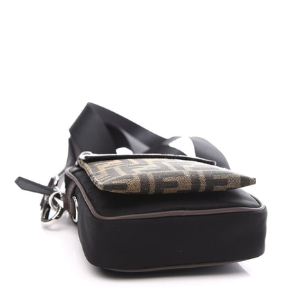Fendi Nylon Fabric Jacquard Chamois FF 1974 Medium Crossbody Messenger Black Nuvola 3 of 10