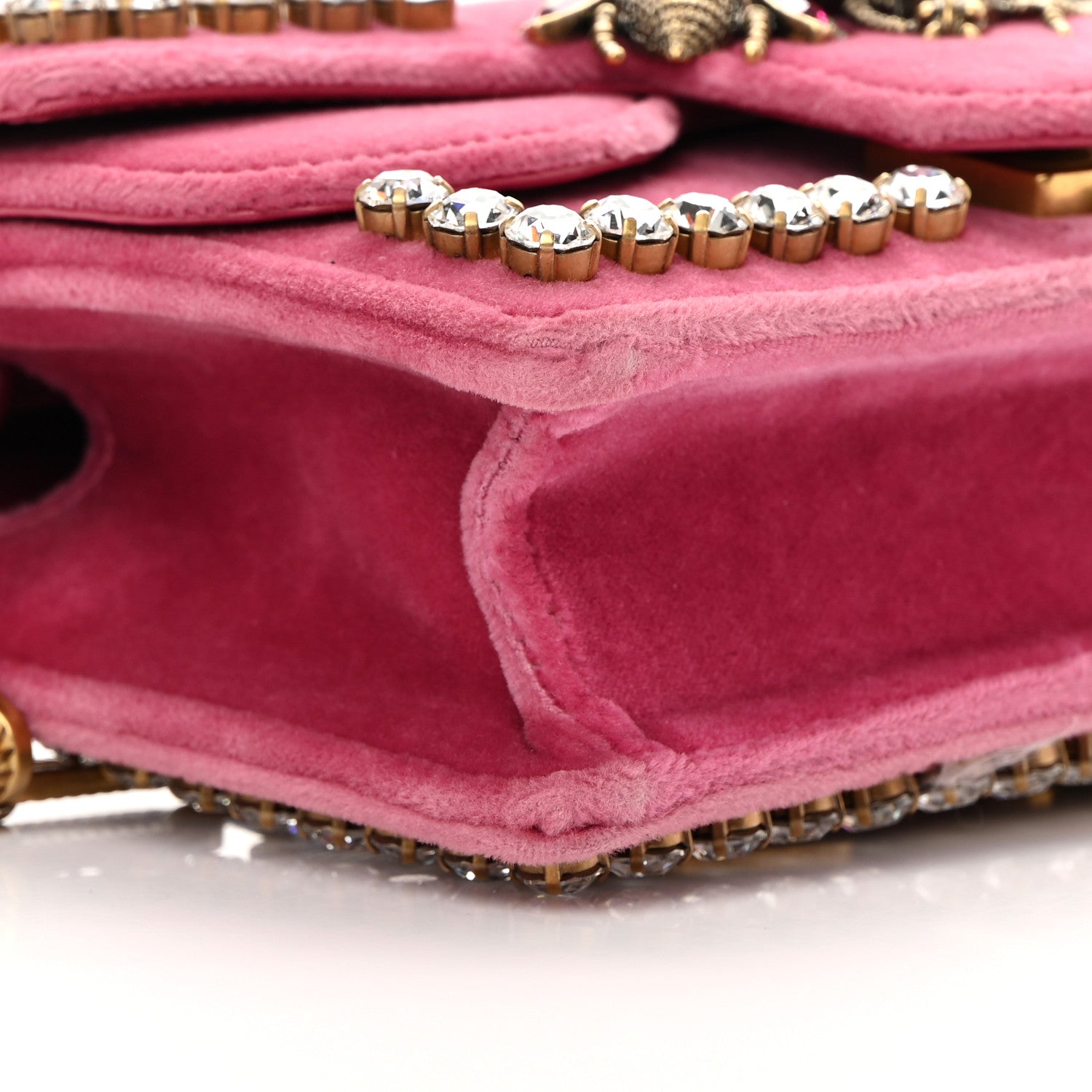 Gucci Velvet Crystal Mini Bee Broadway Shoulder Bag Light Raspberry Rose 9 of 16