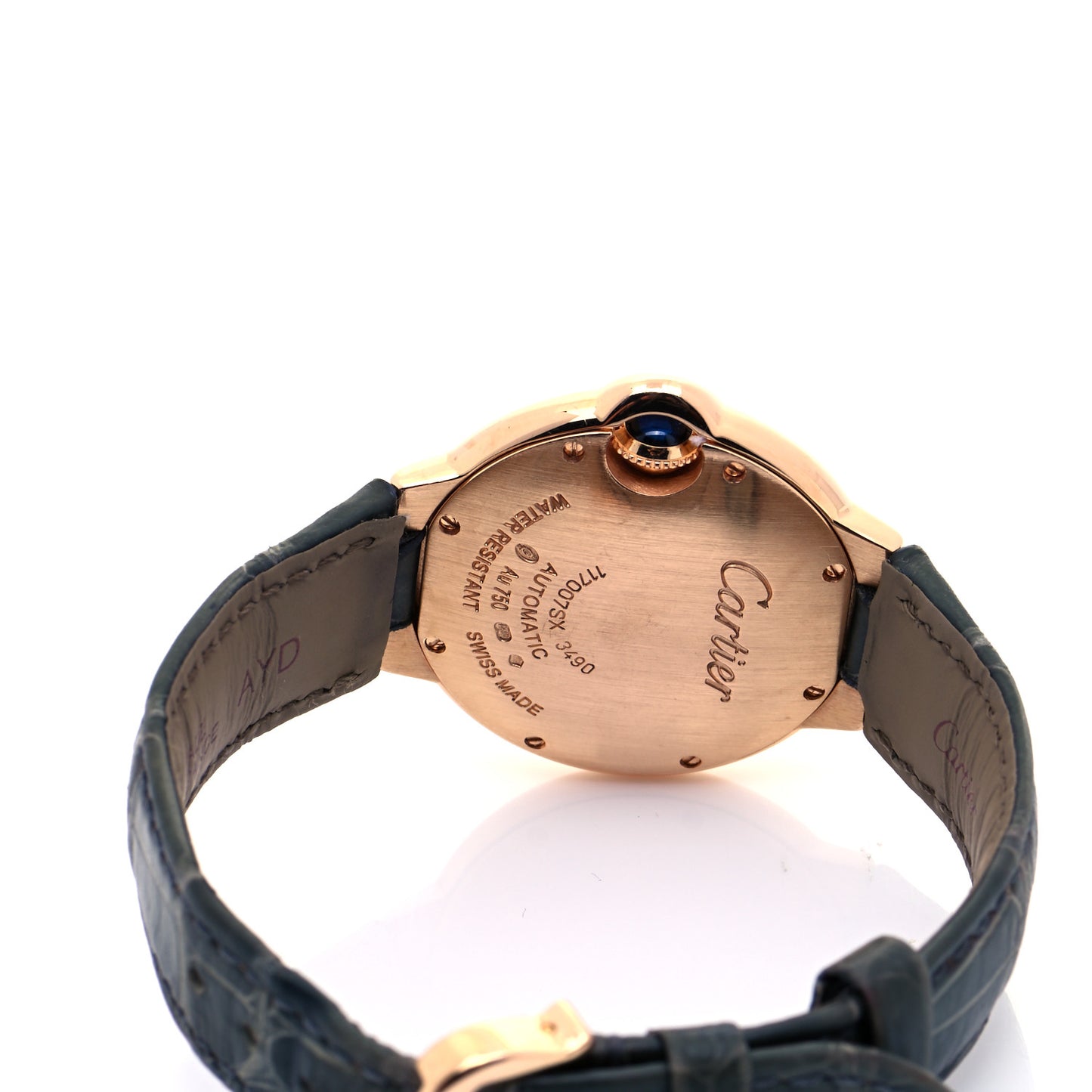 18K Pink Gold Alligator 33mm Ballon Bleu De Cartier Automatic Watch Green