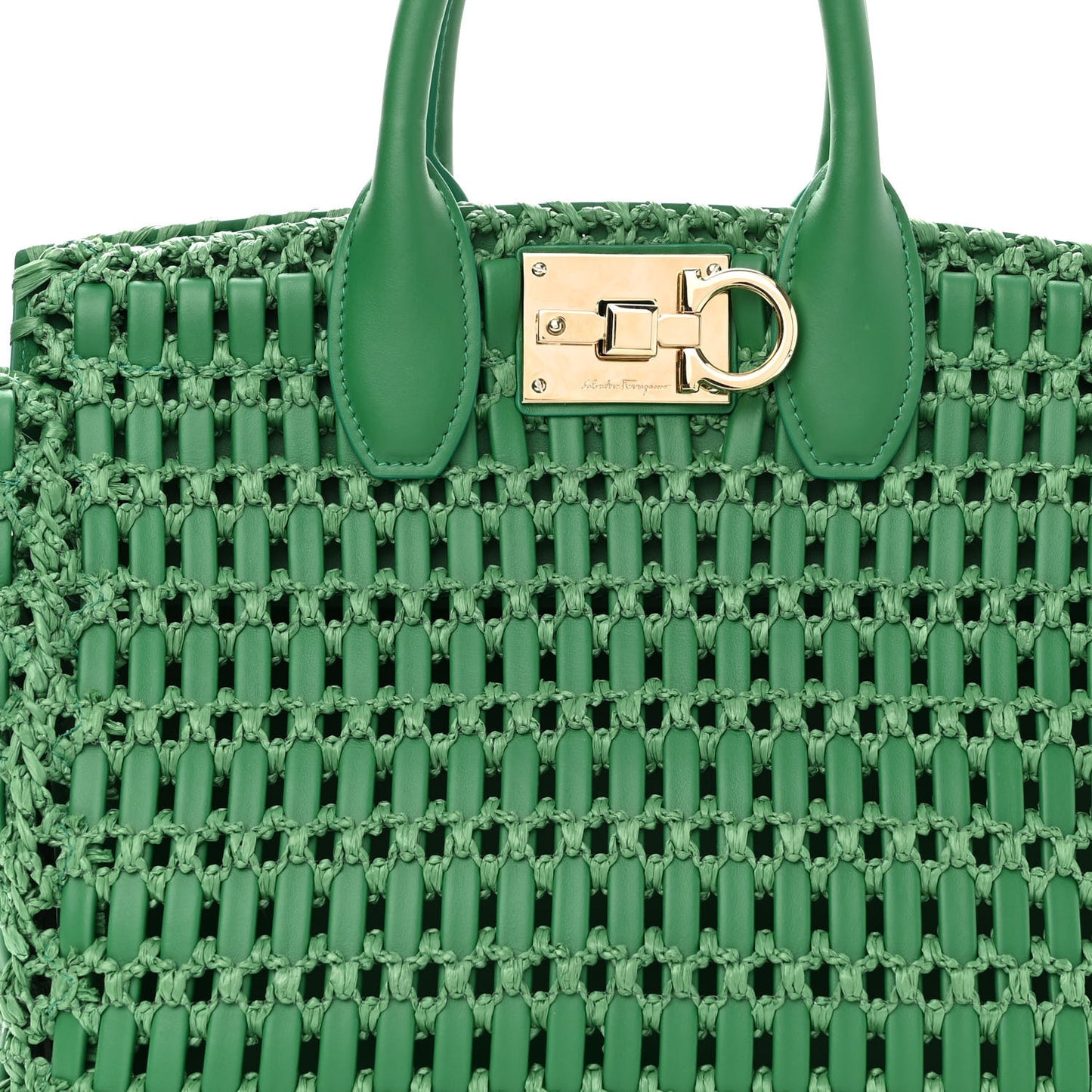 Raffia Calfskin The Studio Box Tote Smeraldo