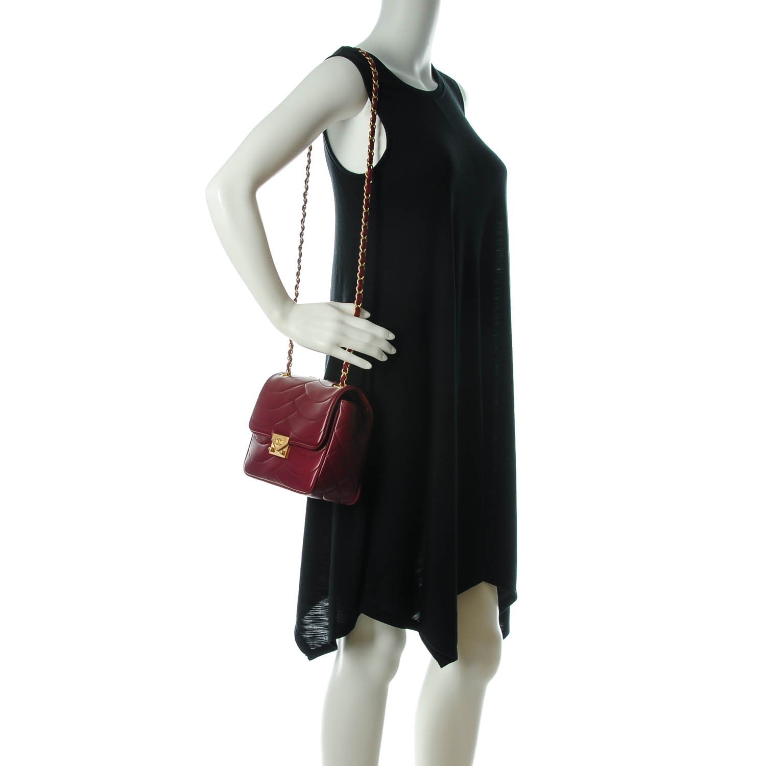 Chanel Lambskin Scallop Quilted Mini Pagoda Square Flap Burgundy 2 of 7