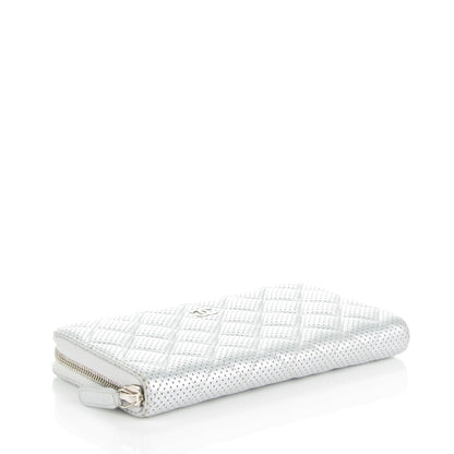 Chanel Perforated Metallic Lambskin Quilted Zip Around Wallet Light Silver 4 of 8