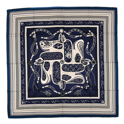 Hermes Cashmere Silk Festival Des Amazones Shawl 140 Marine Naturel Black 1 of 3