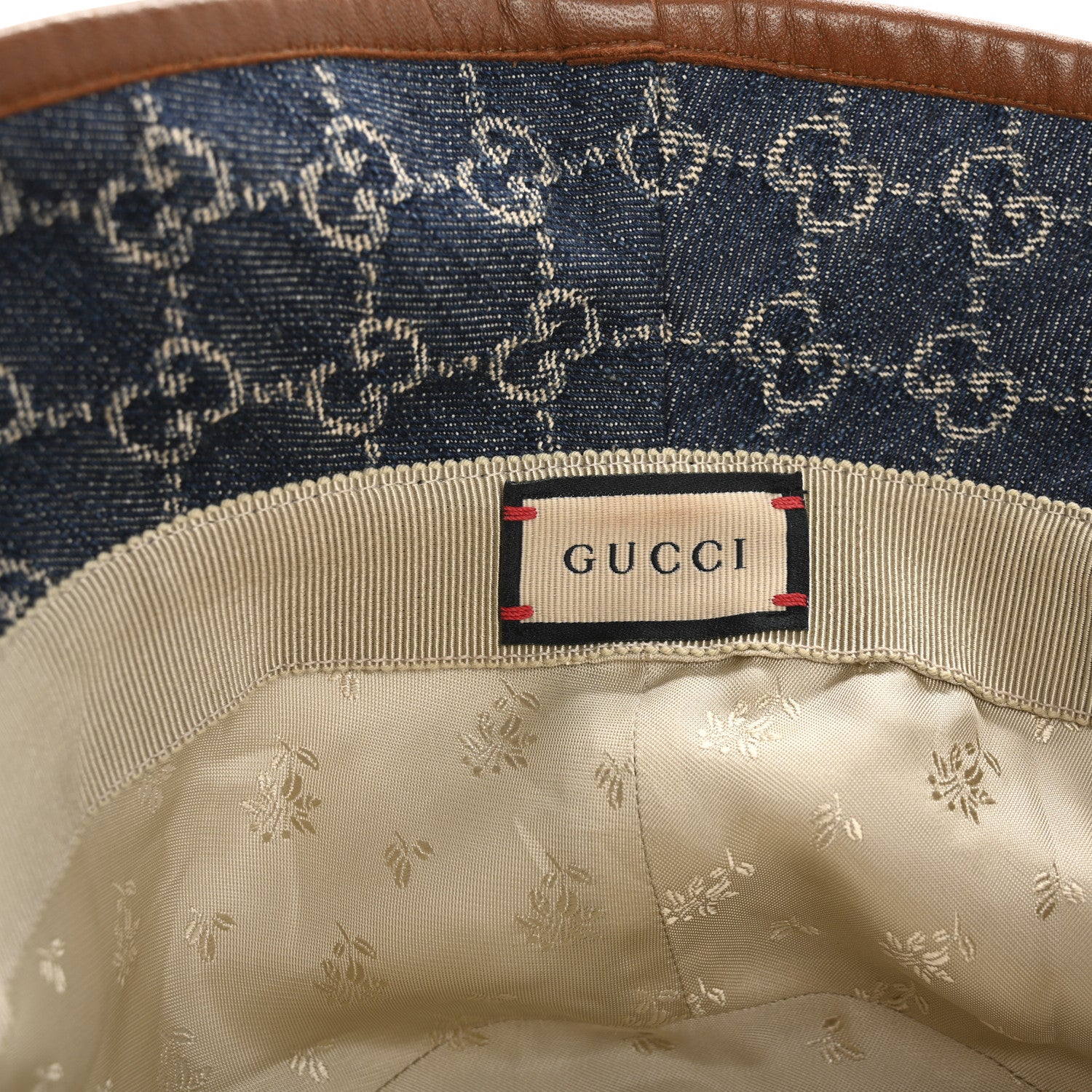 Gucci Washed Jacquard Denim Nappa GG Monogram Oscar Bucket Hat M Denim Cuir 9 of 9