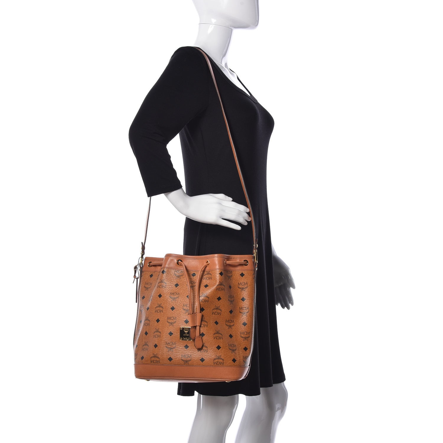 MCM Visetos Small Heritage Drawstring Bucket Bag Cognac 2 of 8