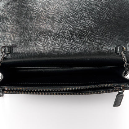 Saint Laurent Grain De Poudre Matelasse Chevron Monogram Monochrome Envelope Chain Wallet Black 5 of 11
