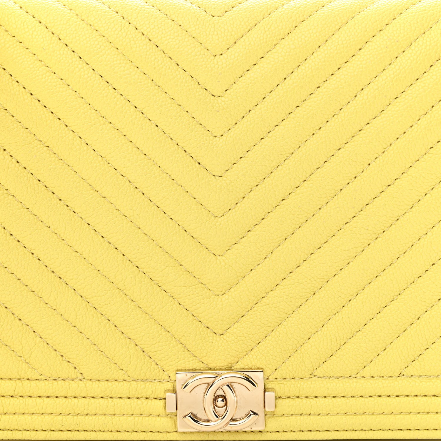 Chanel Caviar Chevron Quilted Boy Wallet On Chain WOC Yellow 9 of 12