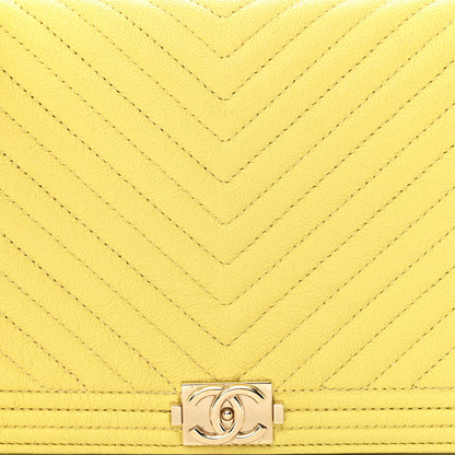 Chanel Caviar Chevron Quilted Boy Wallet On Chain WOC Yellow 9 of 12