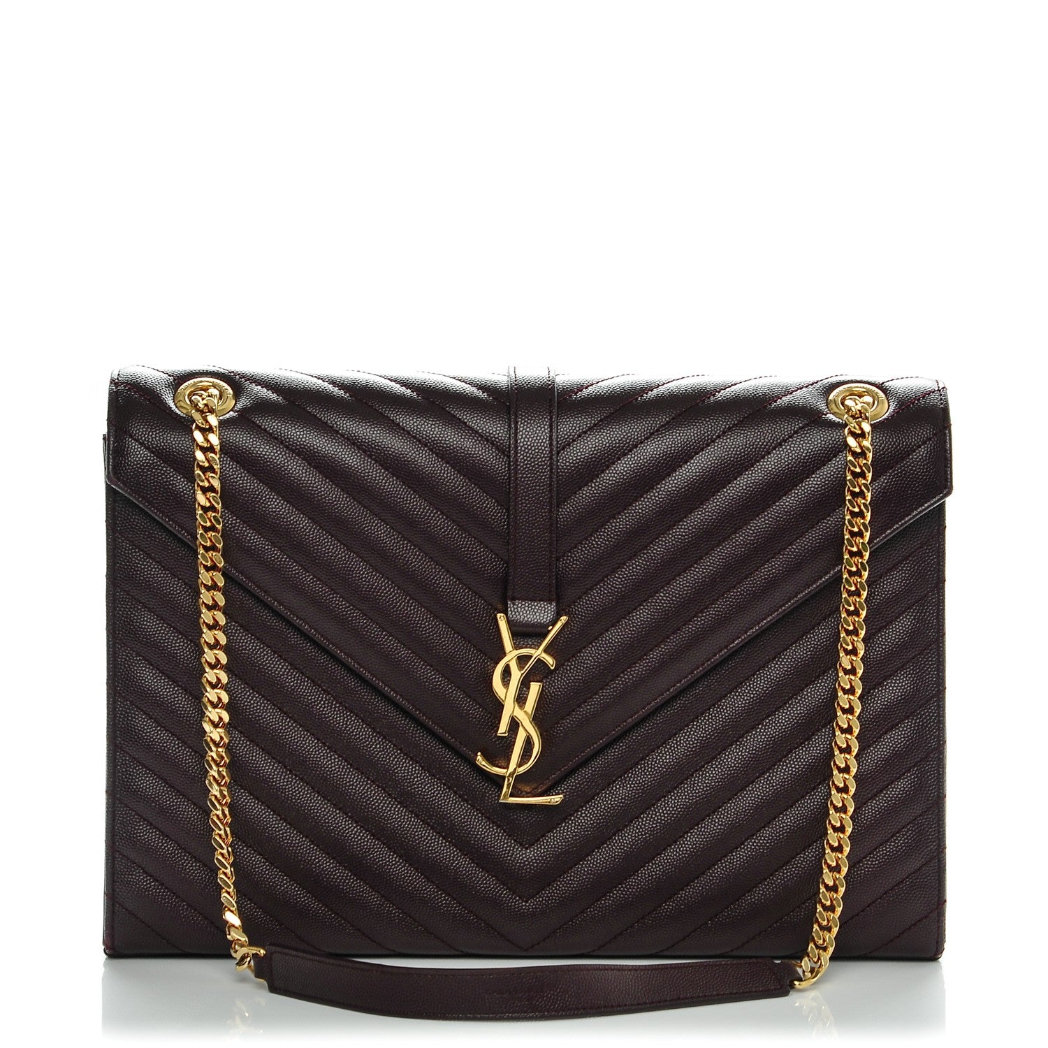 Saint Laurent Grain De Poudre Matelasse Chevron Large Monogram Satchel Bordeaux 1 of 7
