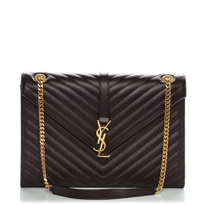 Saint Laurent Grain De Poudre Matelasse Chevron Large Monogram Satchel Bordeaux 1 of 7