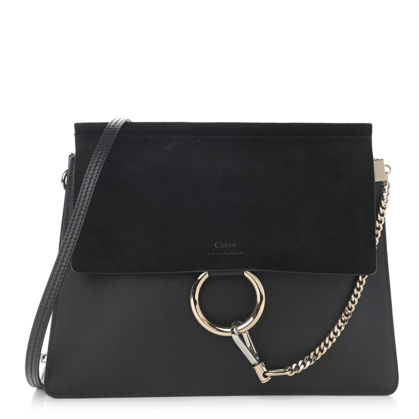 Suede Calfskin Medium Faye Shoulder Bag Black