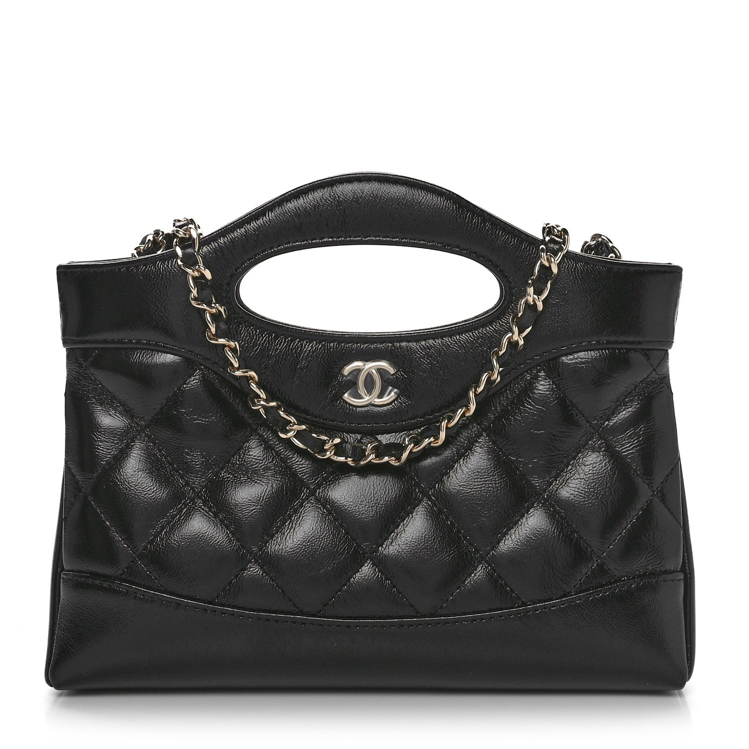 Chanel Shiny Crumpled Calfskin Quilted Nano 31 Shopping Bag Black 1 of 11
