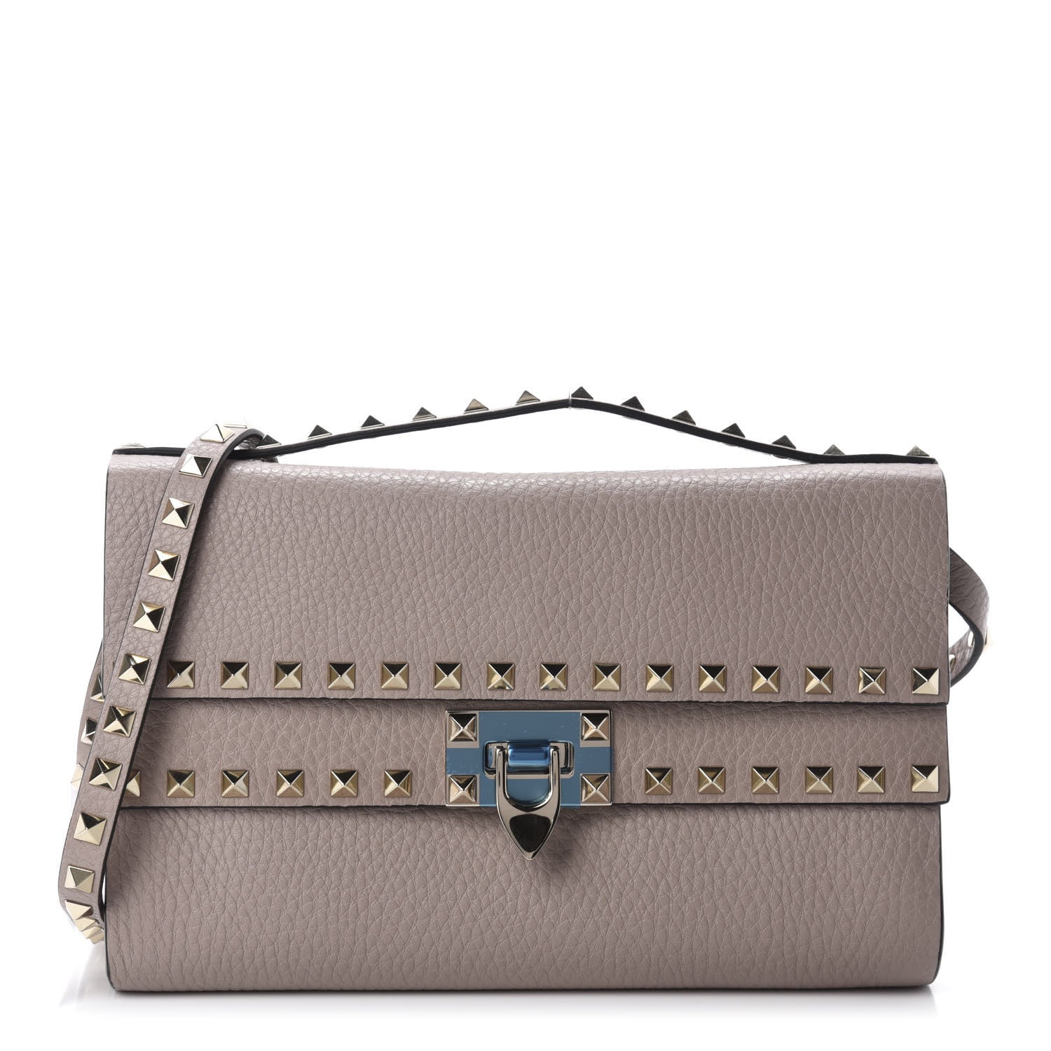 Valentino Garavani Grainy Calfskin Rockstud Double Flap Crossbody Bag Poudre 1 of 8