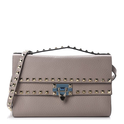 Valentino Garavani Grainy Calfskin Rockstud Double Flap Crossbody Bag Poudre 1 of 8