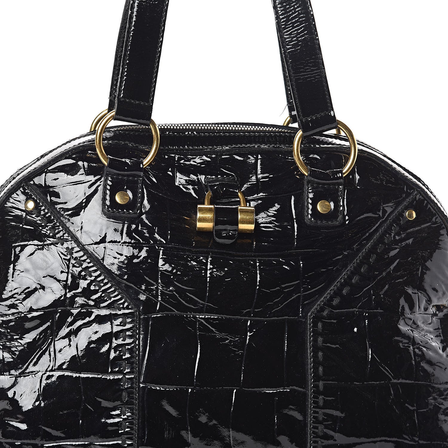 Saint Laurent Crocodile Embossed Patent Large Muse Black 7 of 15