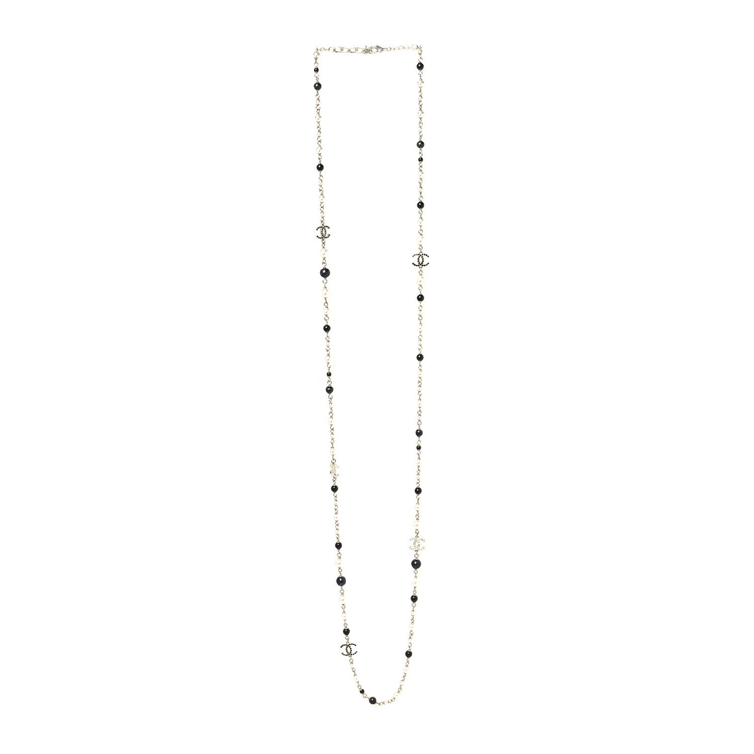 Chanel Pearl Bead Crystal CC Long Necklace Black Gold 2 of 3