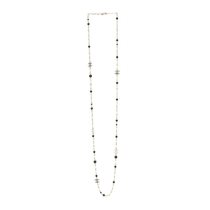 Chanel Pearl Bead Crystal CC Long Necklace Black Gold 2 of 3