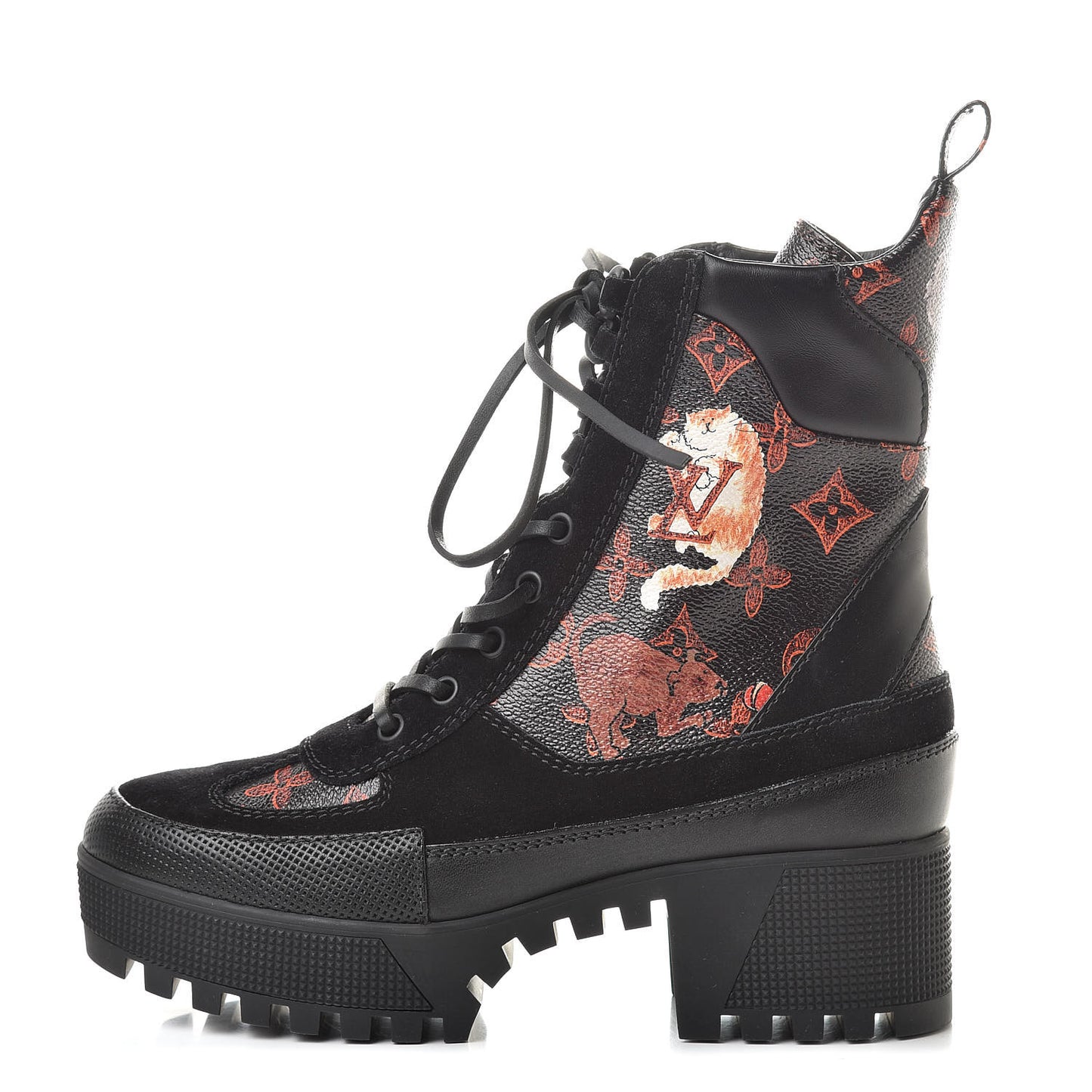 Suede Calfskin Catogram Laureate Platform Desert Boots 37 Black Marron