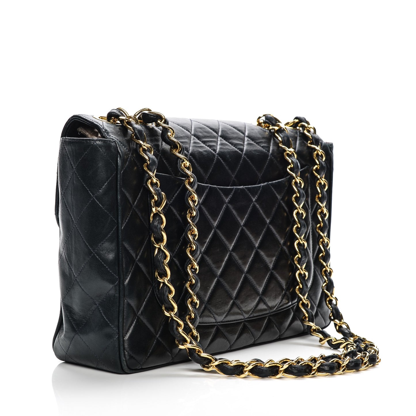 Lambskin Quilted Jumbo Single Flap Navy