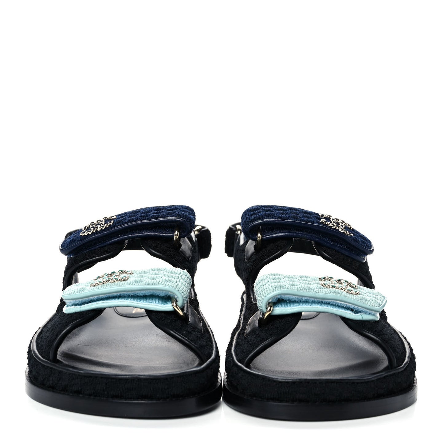 Knit Fabric Velcro Dad Sandals 38.5 Black Dark Blue Light Blue