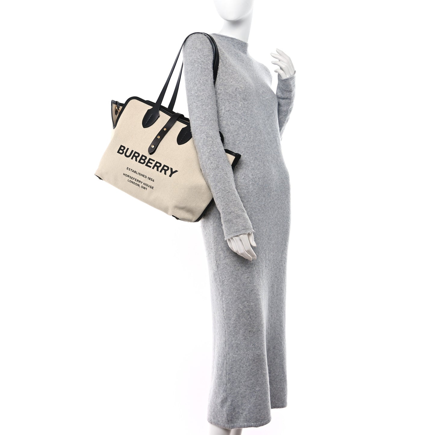 Cotton Soft Canvas Calfskin Medium Belt Tote Natural Black