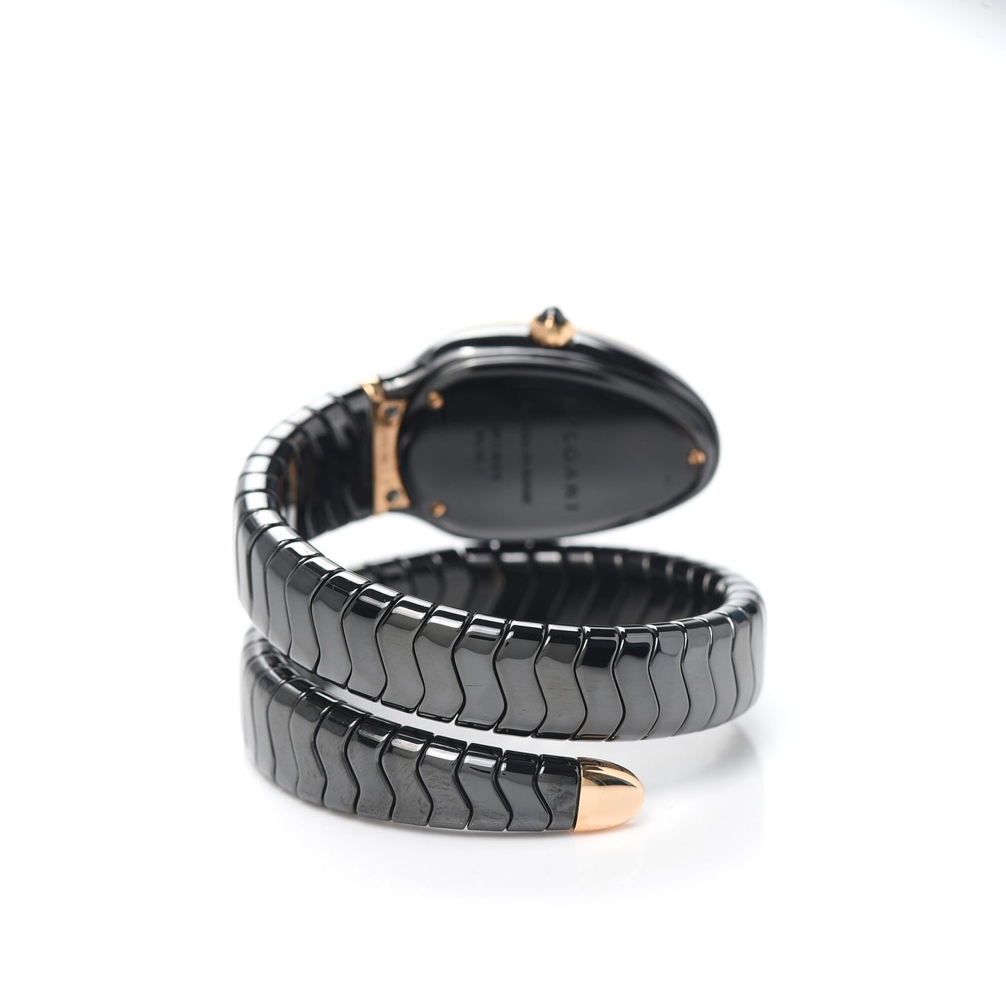 18K Rose Gold Ceramic Diamond Bezel 35mm Serpenti Tubogas Quartz Watch Black