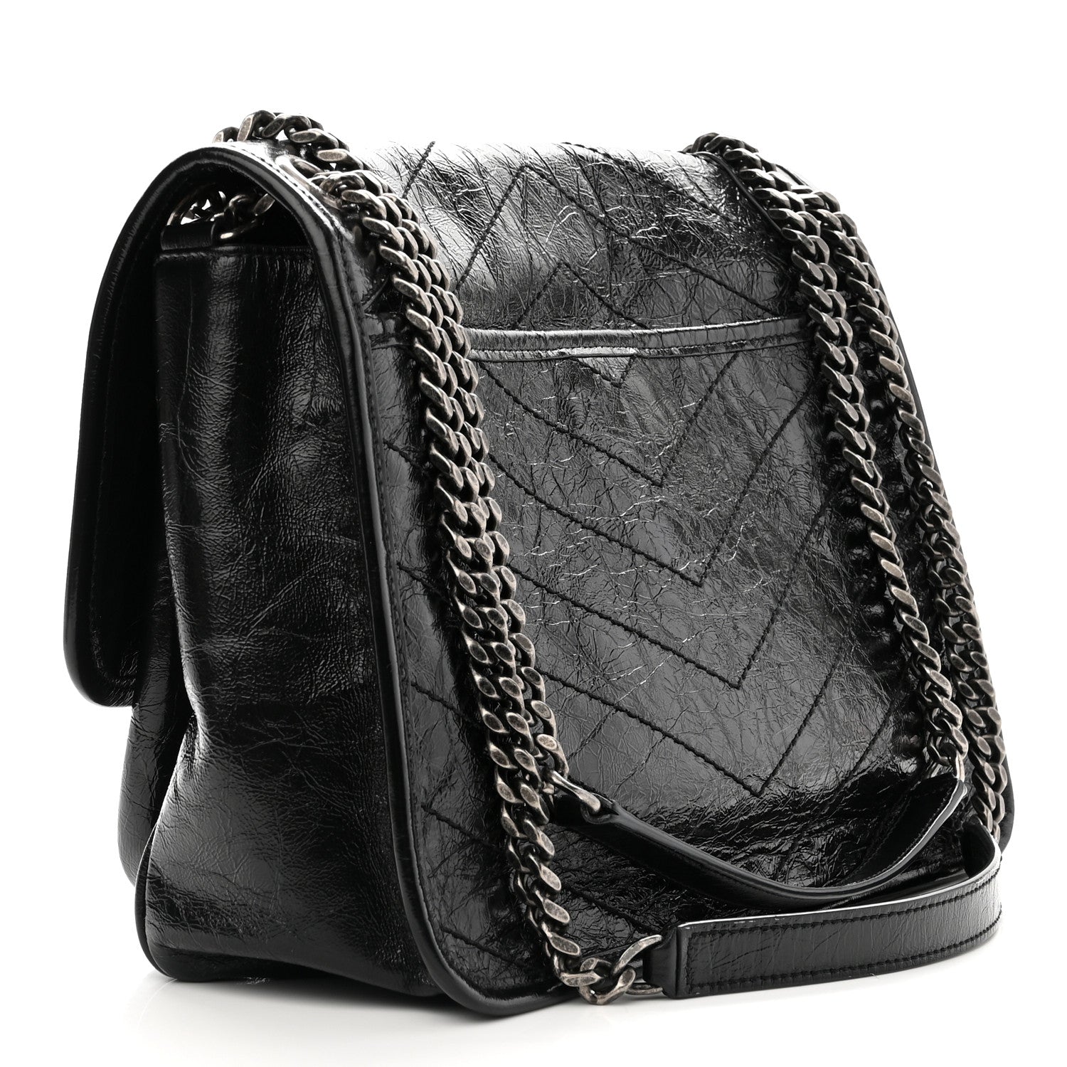 Saint Laurent Crinkled Calfskin Matelasse Monogram Medium Niki Chain Satchel Black 2 of 8