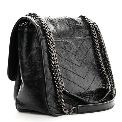 Saint Laurent Crinkled Calfskin Matelasse Monogram Medium Niki Chain Satchel Black 2 of 8