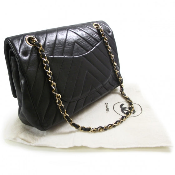 Lambskin Chevron Double Flap Black
