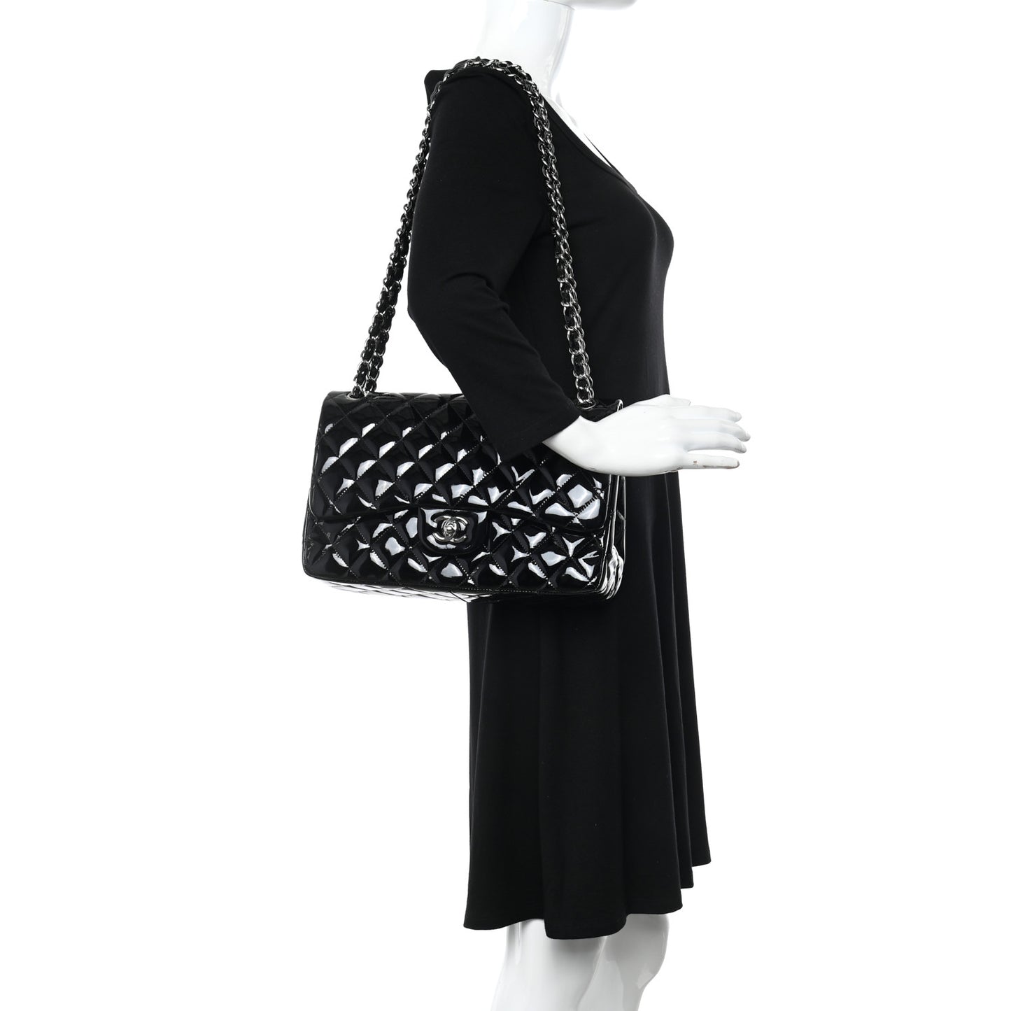 Patent Quilted Jumbo Double Flap Black