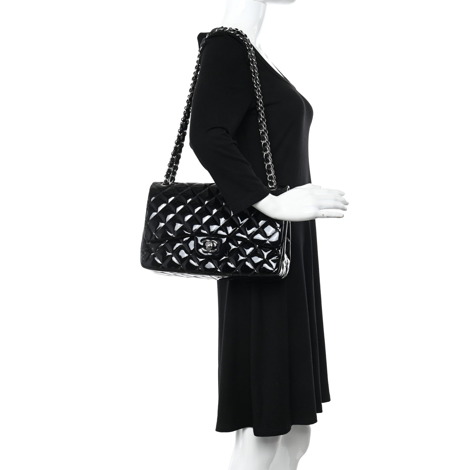 Chanel Patent Quilted Jumbo Double Flap Black 2 of 11
