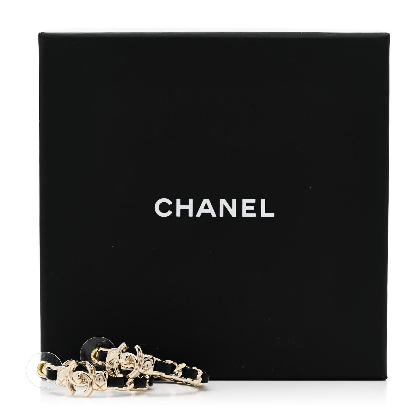 Metal Lambskin Quilted CC Turnlock Chain Hoop Earrings Gold Black