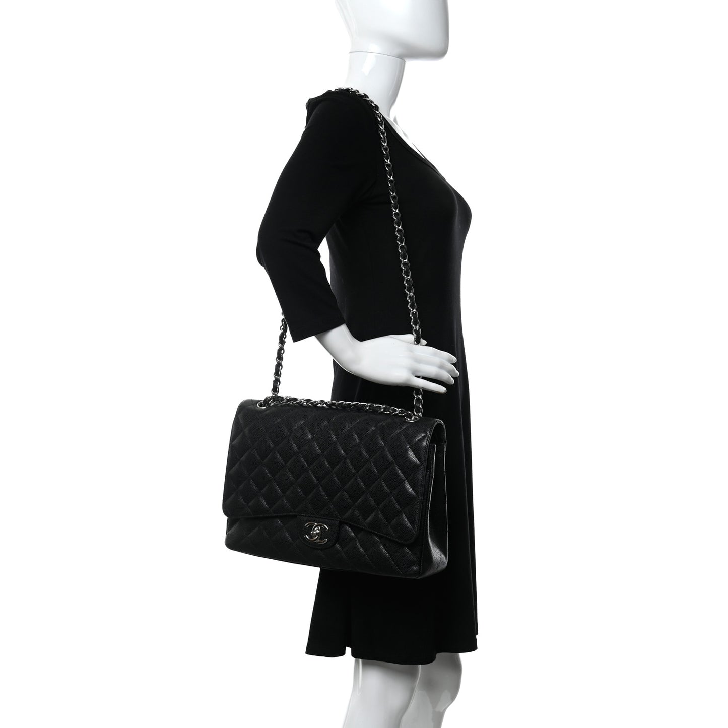 Caviar Quilted Maxi Double Flap Black