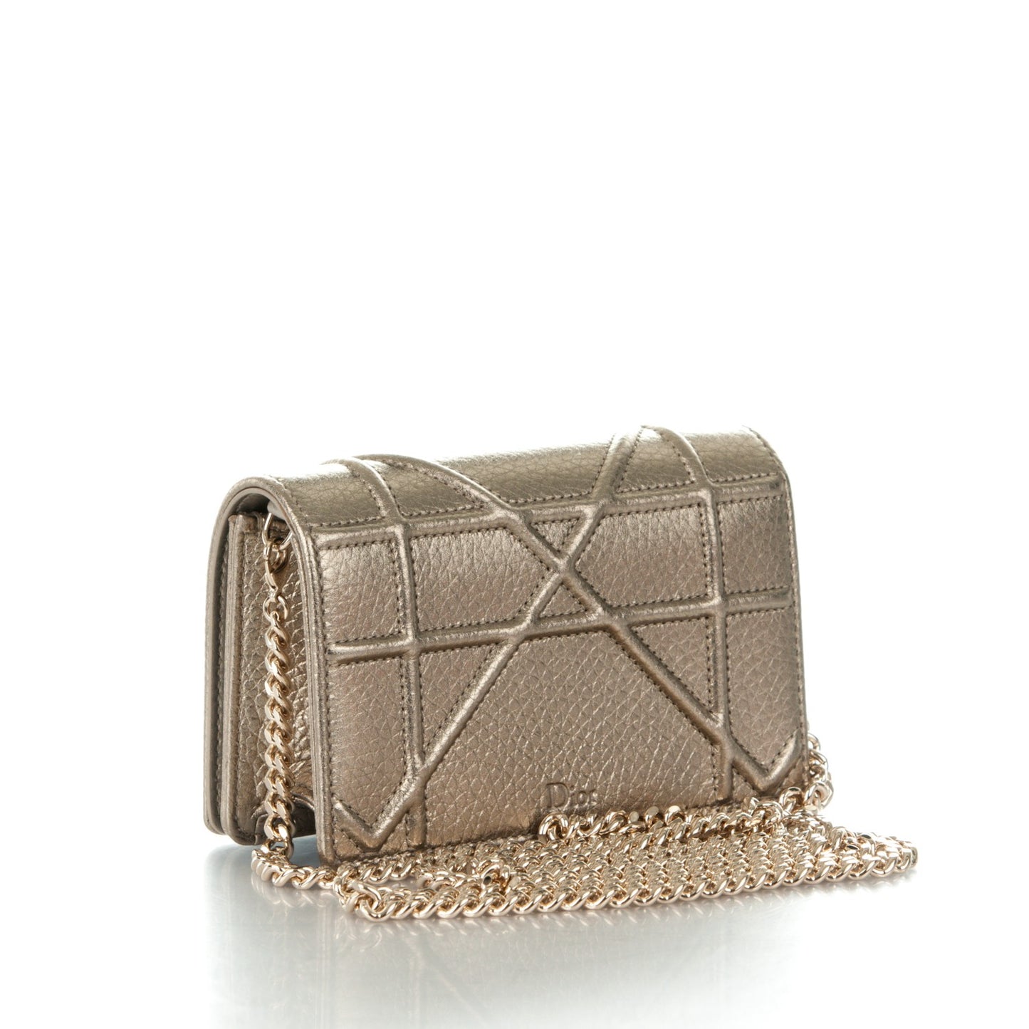 Metallic Grained Calfskin Baby Diorama Flap Bag Champagne