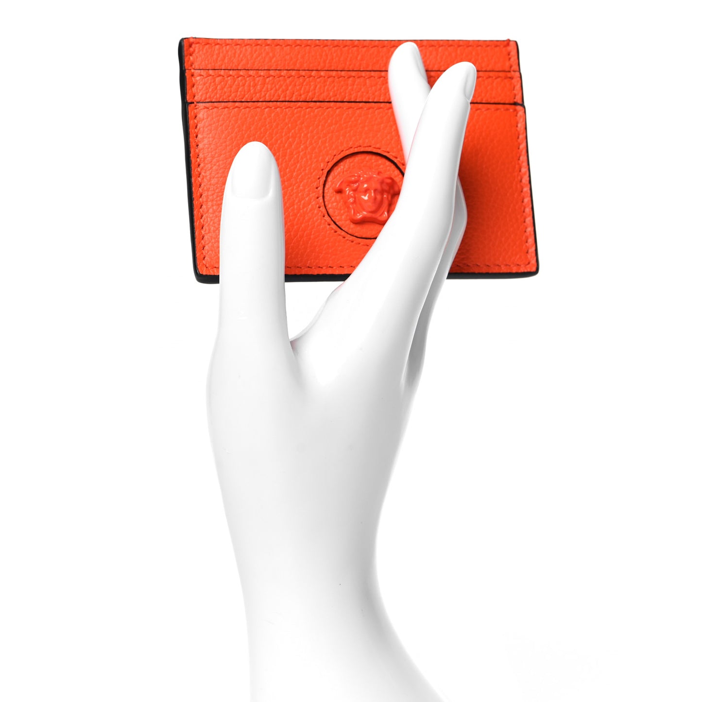 Calfskin Medusa Card Holder Orange