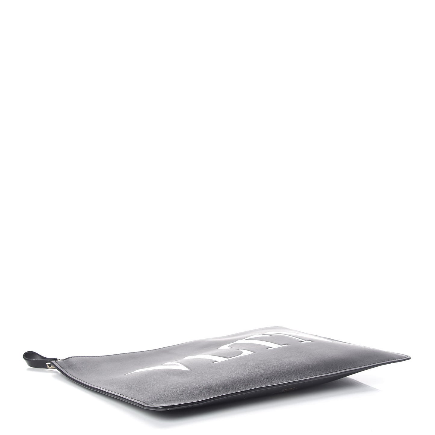 Calfskin VLTN Large Flat Zip Pouch Black