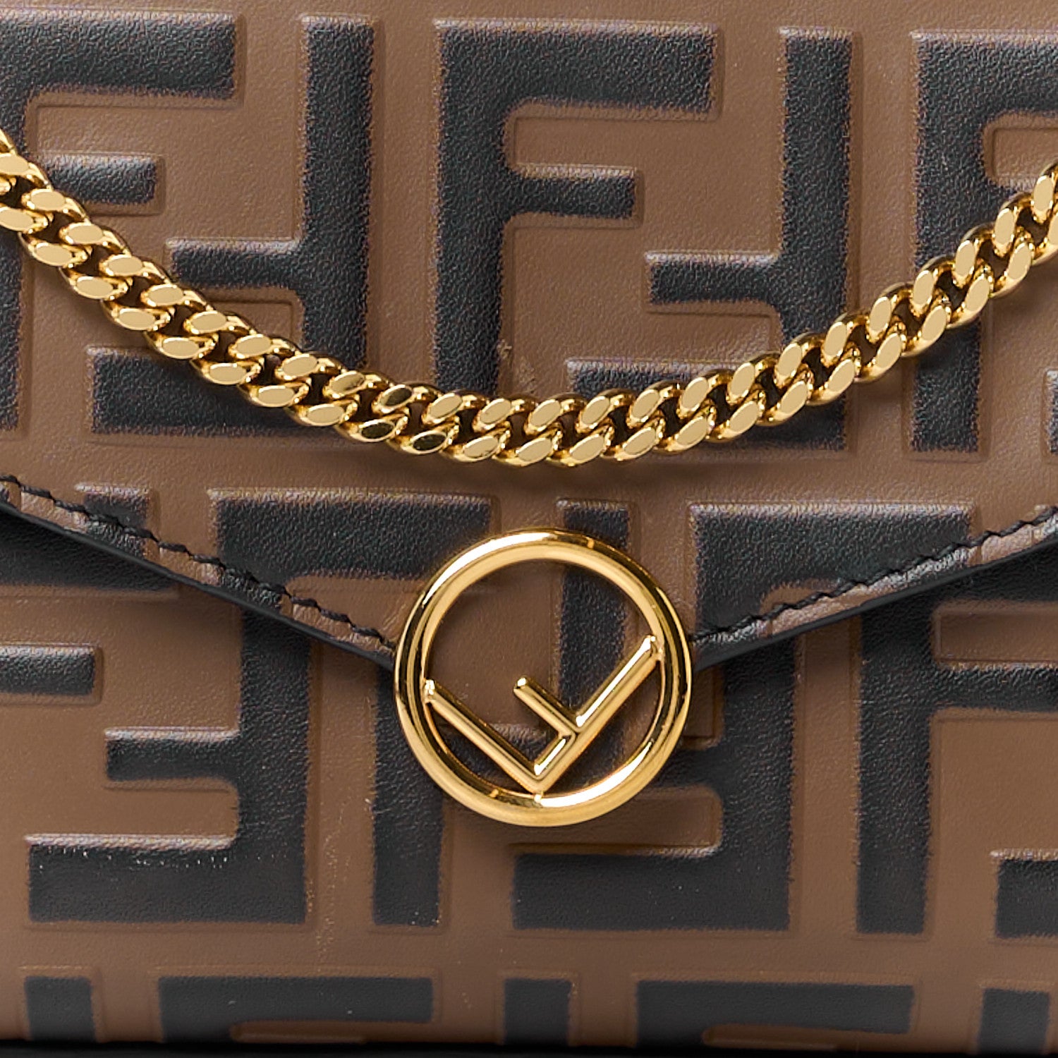 Fendi Vitello Soft F is Fendi Bi-Color FF 1974 Embossed Envelope Wallet On Chain with Pouches Maya Black 14 of 18