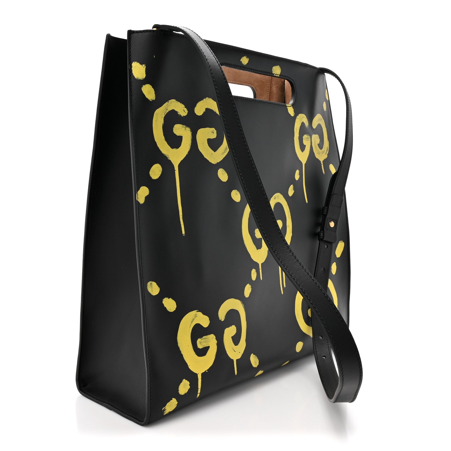 Gucci Calfskin GucciGhost Real Medium XL Tote Black Yellow 3 of 13