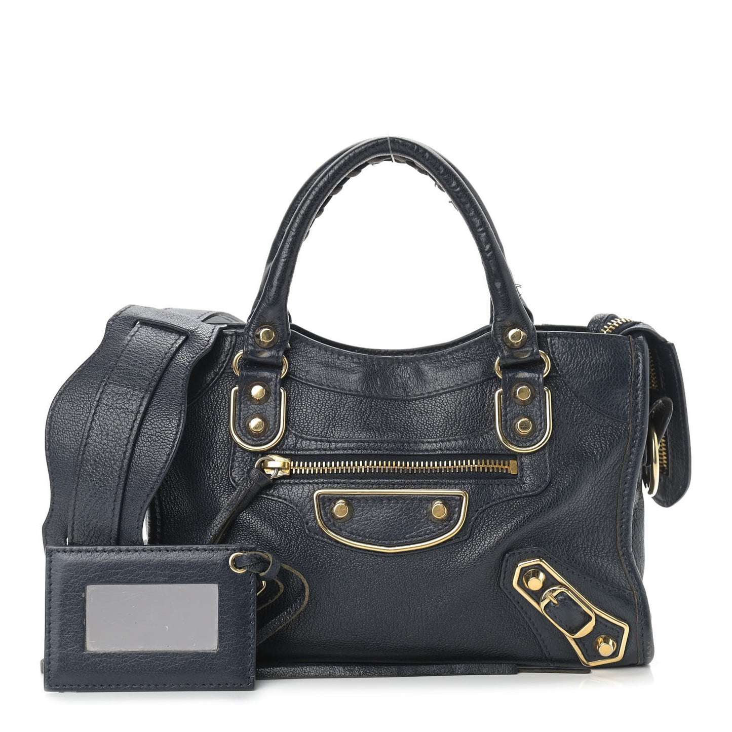 Chevre Gold Metallic Edge Hardware Mini City Bleu Nuit Dark Sea
