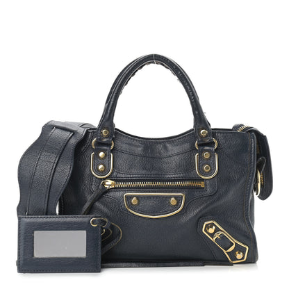 Balenciaga Chevre Gold Metallic Edge Hardware Mini City Bleu Nuit Dark Sea 1 of 22
