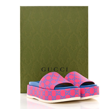 Gucci GG Supreme Joy Monogram Angelina Platform Slide Sandals 35.5 Fuxia Blue 11 of 11
