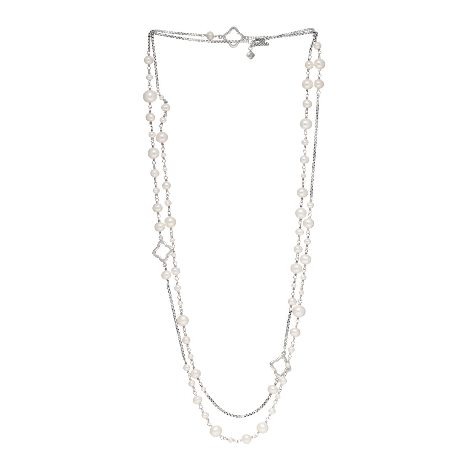 David Yurman Sterling Silver Pearl 7.5mm Quatrefoil Long Chain Necklace 2 of 3