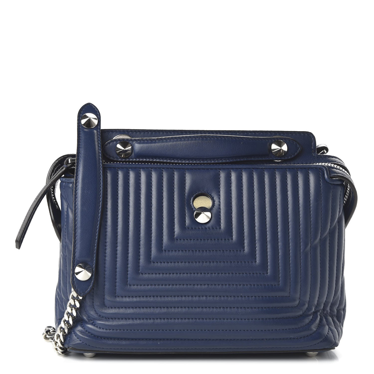 Fendi Shiny Nappa Trapuntata Small DotCom Click Chain Satchel Blue 1 of 9